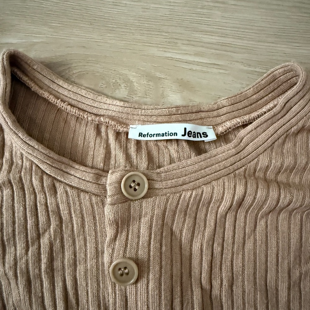 Reformation Beige Ribbed Button-Up Top - Picture 2 of 2